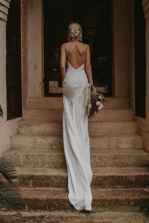 knee length dresses for ladies V-Neck Simple Wedding Dresses A Line Lace Back Beach Noivas DW383 – TANYA  BRIDAL main image 0