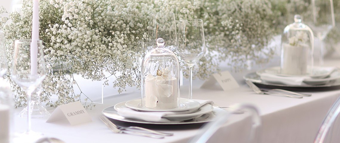 A Gender Reveal  Adorned with Baby's Breath