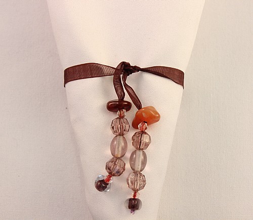 Brown Ribbon with Beads Napkin Ring