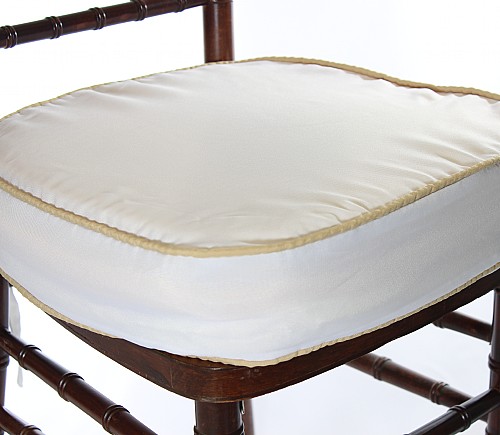 White Polyester with Camel Piping Seat Cushion Cover
