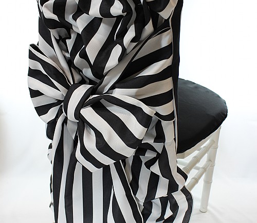 Black Cabana Stripe Puffy Barrel Chiavari Tuxedo Chair Back