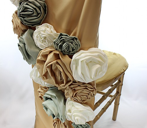 Wheat Lamour Chair Back with Sage, Ivory, and Wheat Rosettes