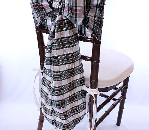 White Holiday Silk Plaid Sash