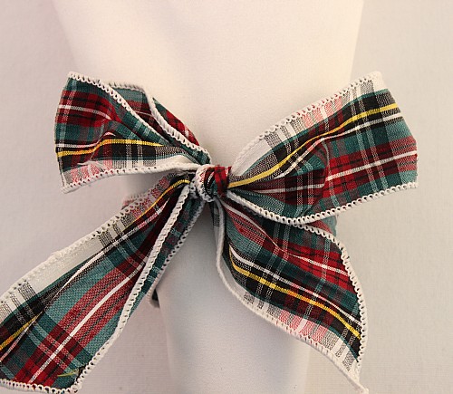 White Holiday Silk Plaid Mini Sash Napkin Ring (Limited)