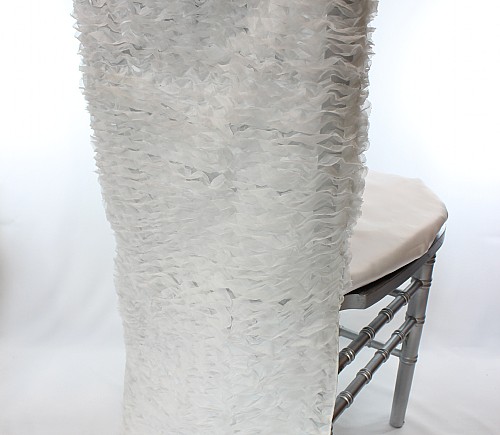 White Sheer Ruffle Chair Back