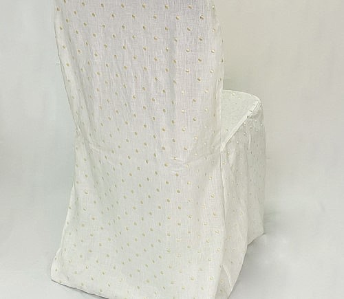 White Linen with Gold Embroidered Dot Hotel Chair Cover