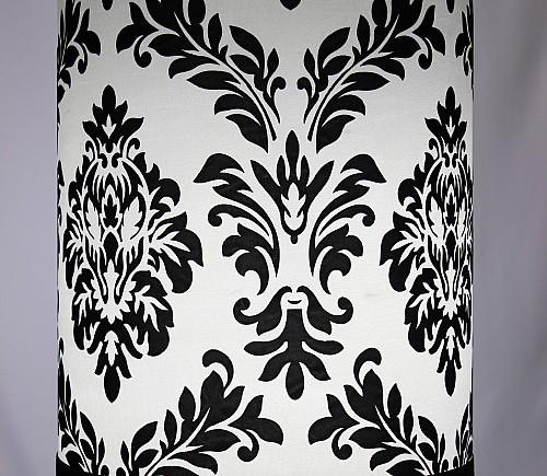 White with Black Vintage Damask Cylinder Shade with trim