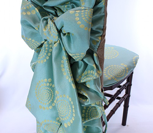 Celery Kaleidoscope with Fuax Burlap Puffy Barrel Chiavari Tuxedo Chair Back