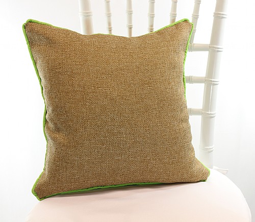 Faux Burlap Pillowcase with Lime Trim