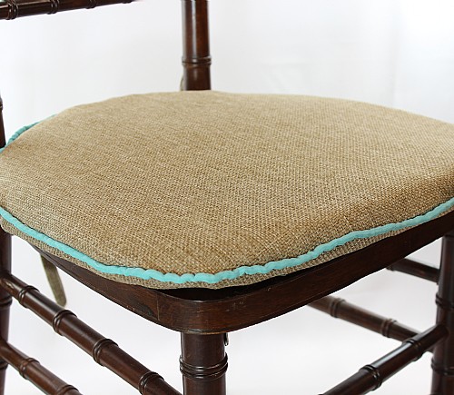 Faux Burlap with Aqua Trim Seat Cushion Cover