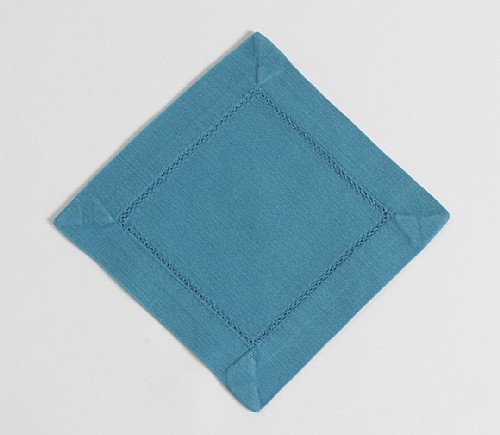 Turquoise Hemstitch Cocktail Napkin