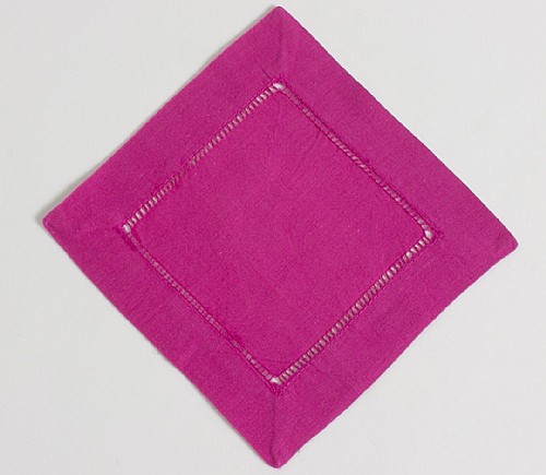 Fuchsia Linen Hemstitch Cocktail Napkin