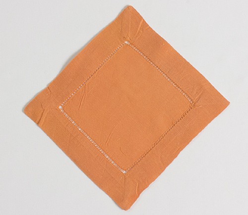 Persimmon Linen Hemstitch Cocktail Napkin