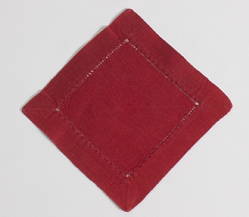 Red Linen Hemstitch Cocktail Napkin