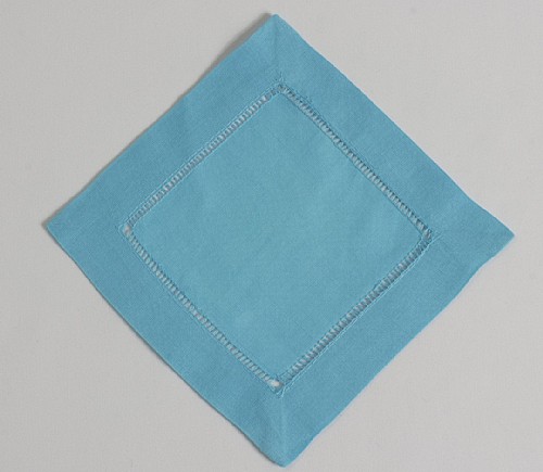 Turquoise Linen Hemstitch Cocktail Napkin