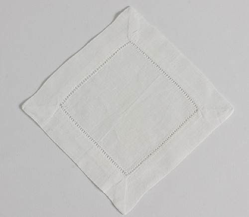 White Linen Hemstitch Cocktail Napkin