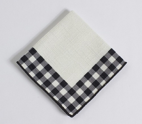 White Panama with Gingham Trim Cocktail Napkin