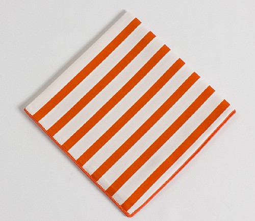 White Cotton with Orange Mini Stripe Cocktail Napkin