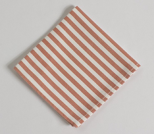 White Cotton with Persimmon Mini Stripe Cocktail Napkin