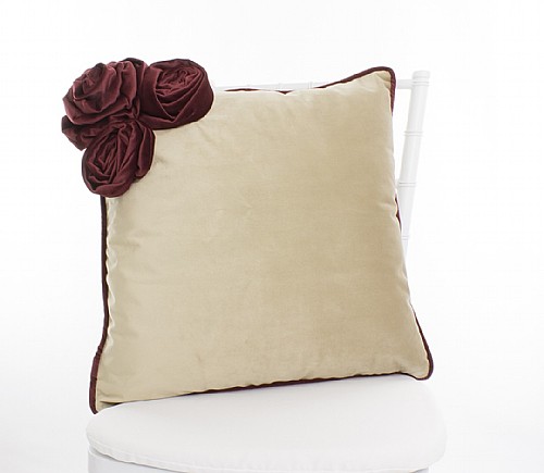 Cashmere Velvet with Merlot Velvet Rosettes Pillow