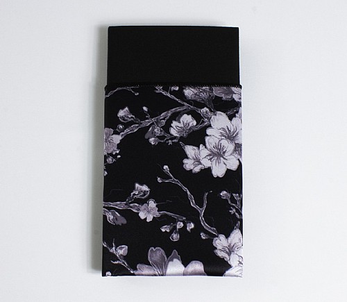 Black Blossoms Lamour Dinner Napkin with Black Cotton Backing