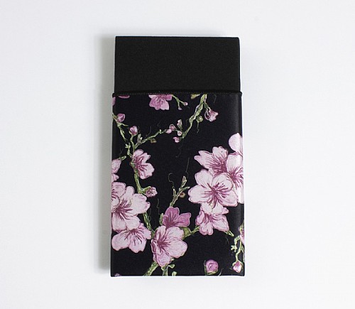 Black Pink Blossoms Lamour Dinner Napkin with Black Cotton Backing