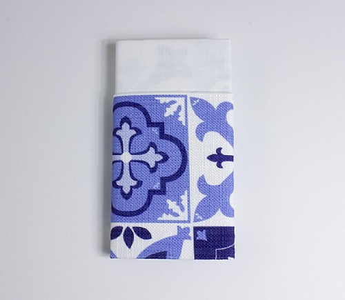 Periwinkle Tiles Panama Dinner Napkin with White Cotton Backing