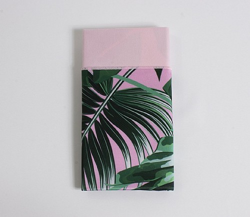Blush Palm Leaf Lamour Dinner Napkin with Light Pink Cotton Backing