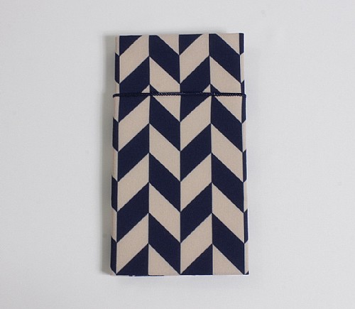 Navy Herringbone Cotton Dinner Napkin