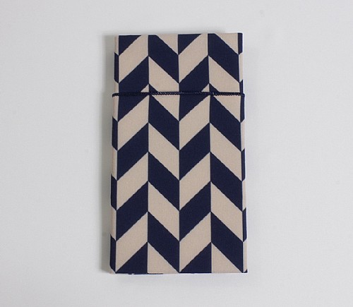 Navy Herringbone Cotton Dinner Napkin