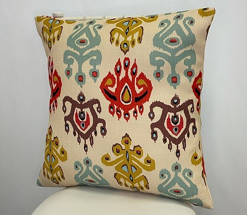 Red & Teal Chandelier Ikat Panama Pillow