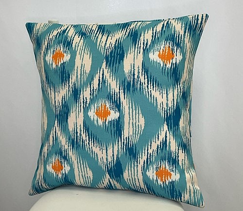 Turquoise Peacock Ikat Panama Pillow