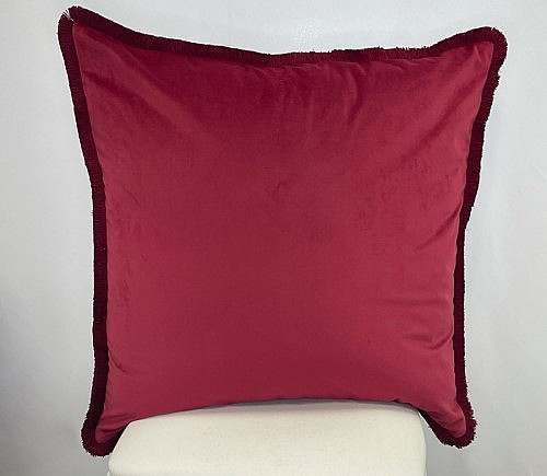 Crimson Velvet with Fringe Pillow