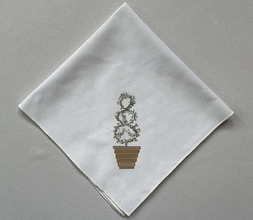 White Cotton with Topiary Design Dinner Napkin