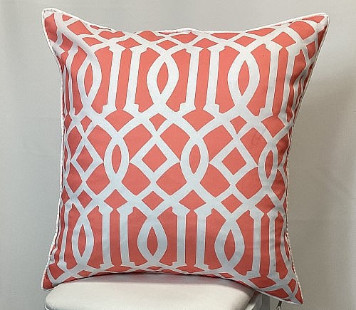 Coral Imperial Trellis Pillow with Piping