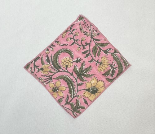 Light Pink Indian Block Print Cocktail Napkin