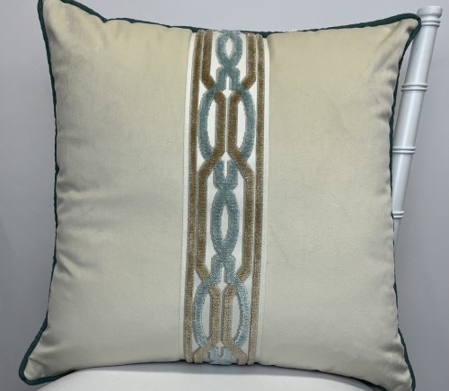 Ivory Velvet Pillow with Imperial Trellis Tape