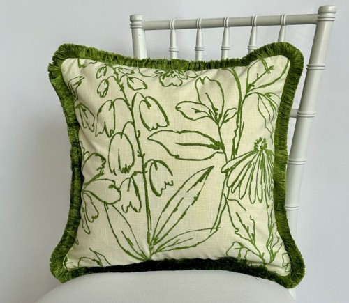 Green Flora Pillow w/ Fringe