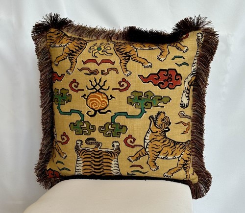 Saffron Tiger Pillow w/ Fringe