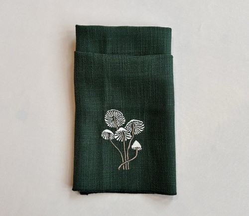 Hunter Panama Dinner Napkin w/ Mushroom Embroidery