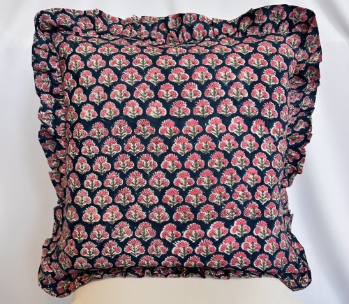 Navy Indian Block Print Pillow