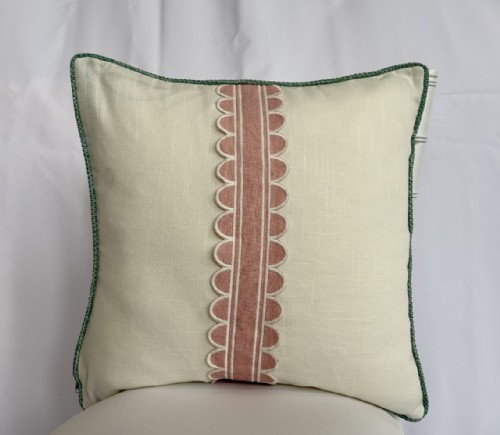 Ivory Belize Pillow w/ Dusty Rose Scallop Trim