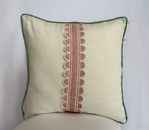 Ivory Belize Pillow w/ Dusty Rose Scallop Trim