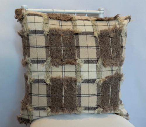 Neutral Fur Plaid Pillow