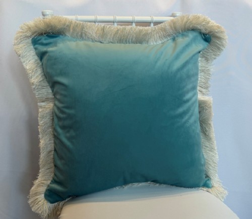 Aqua Velvet Pillows w/ Brush fringe
