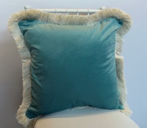 Aqua Velvet Pillows w/ Brush Fringe
