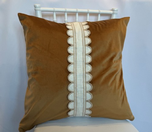 Golden Velvet Pillows w/ Center Scallop Trim