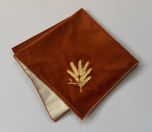 Wheat Embroidered Spice Velvet Napkin with Bone Cotton Backing