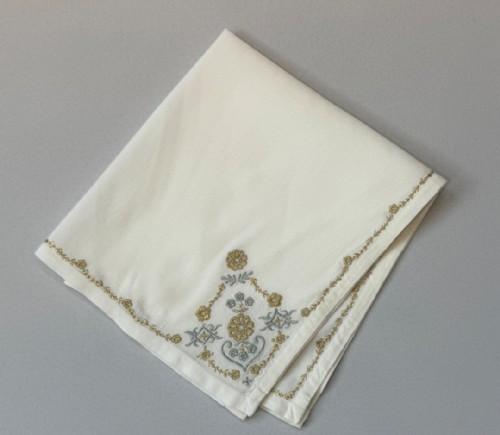 Silver & Gold Embroidered White Cotton Napkin (Juliska)