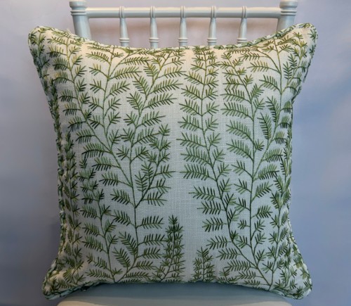 Green Embroidered Fern Pillow